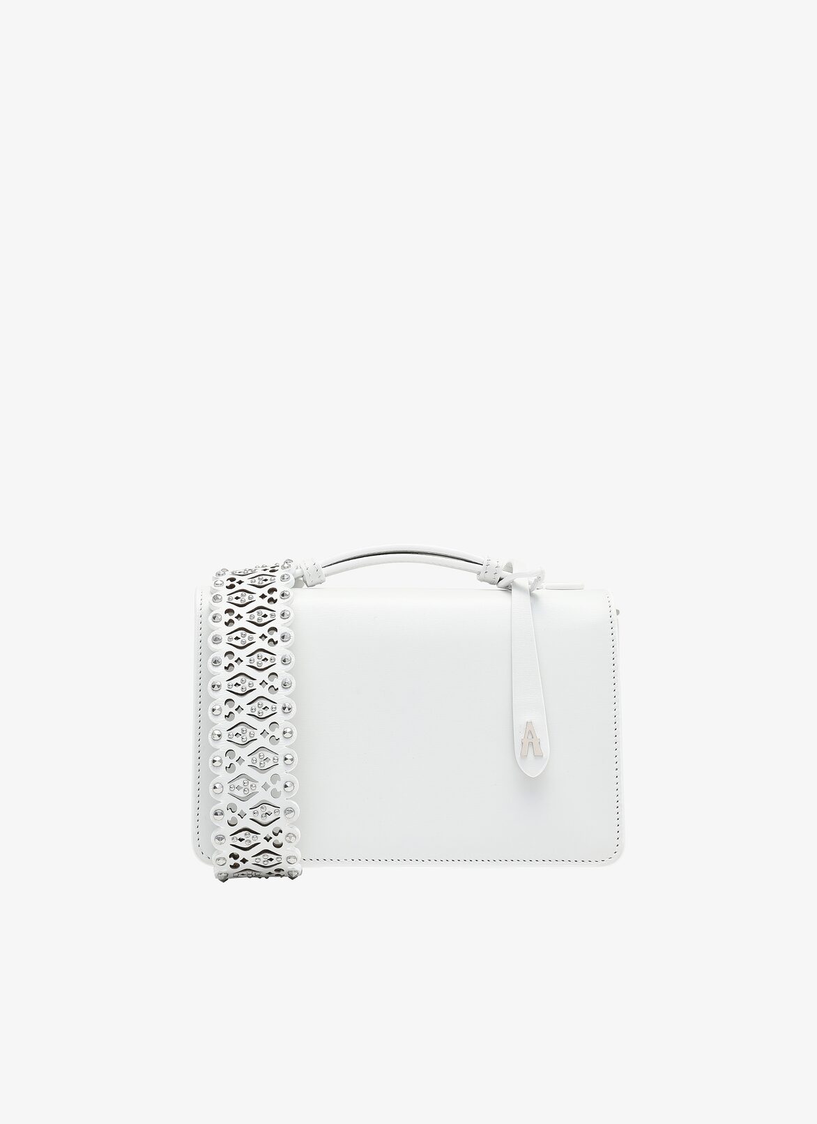FRANCA SMALL CUIR LUX VERRERIE STRAP OPTICAL WHITE ALAÏA WHITE  FRANCA SMALL CUIR LUX VERRERIE STRAP OPTICAL WHITE